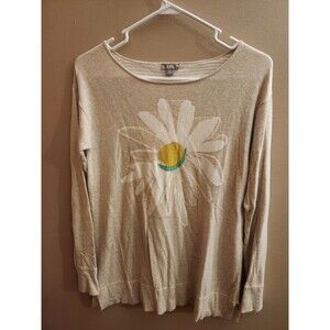 J. Jill Beige Tan Flower Floral Cotton Blend Sweater Top Pull Over Size XS